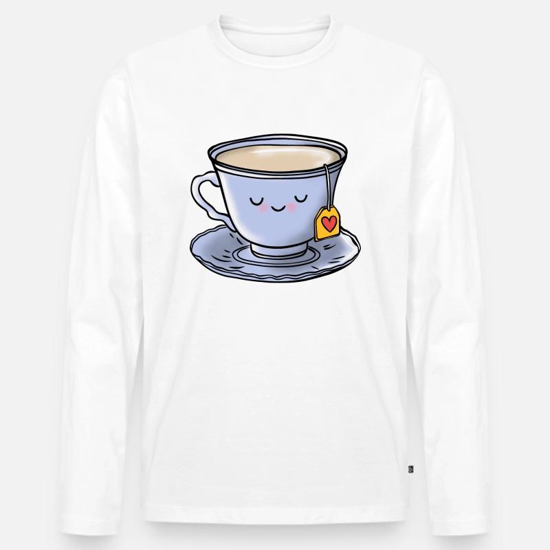 Tee Tasse Süß Kawaii - Männer Premium Bio Langarmshirt - Weiß