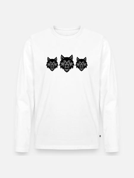 Wolf Head Group Pack - Men's Premium Organic Long Sleeve Shirt - white