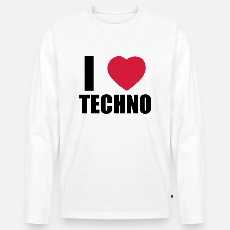 I LOVE TECHNO 2 - Männer Premium Bio Langarmshirt - Weiß