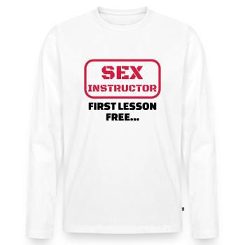 sexe / drague / seduction / fête / sexy / sex - T-shirt manches longues Premium bio Homme - blanc - Devant - Nico (187cm)