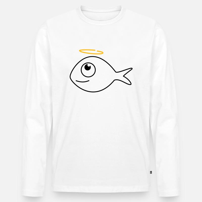 Fisch Ronny der Engel - Männer Premium Bio Langarmshirt - Weiß