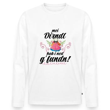 Dirndl | Mei Dirndl hob i ned g'fundn - Männer Premium Bio Langarmshirt - Weiß - Vorne - Nico (187cm)