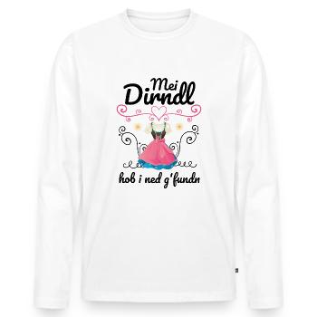 Dirndl | Mei Dirndl hob i ned g'fundn - Männer Premium Bio Langarmshirt - Weiß - Vorne - Nico (187cm)