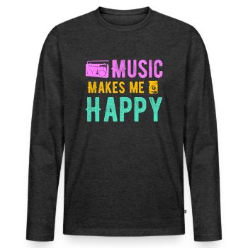 Music makes me happy - Men's Premium Organic Long Sleeve Shirt - heather anthracite - Front - Nico (187cm)
