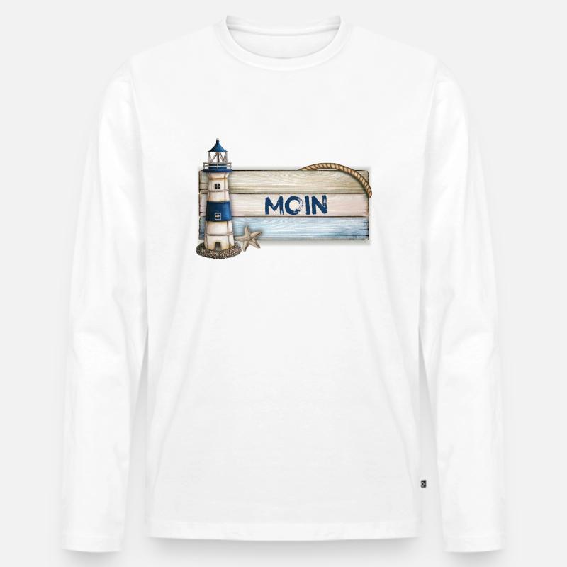 Moin (mit Leuchtturm) - Männer Premium Bio Langarmshirt - Weiß