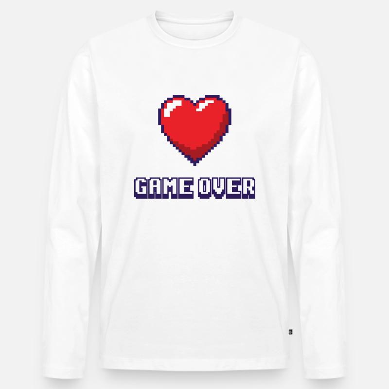 Game Over lila 2 - Männer Premium Bio Langarmshirt - Weiß
