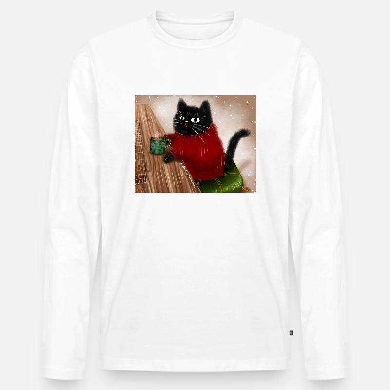 Katze im Pullover - Männer Premium Bio Langarmshirt - Weiß