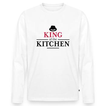 Tablier de cuisine pour homme - T-shirt manches longues Premium bio Homme - blanc - Devant - Nico (187cm)