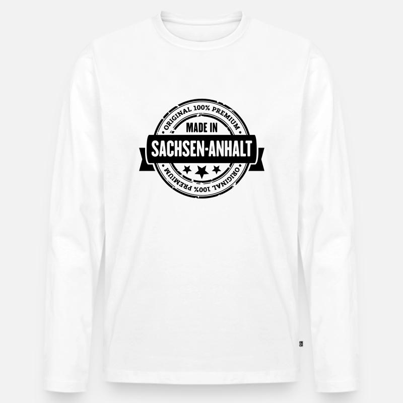 Made in Sachsen-Anhalt - Männer Premium Bio Langarmshirt - Weiß