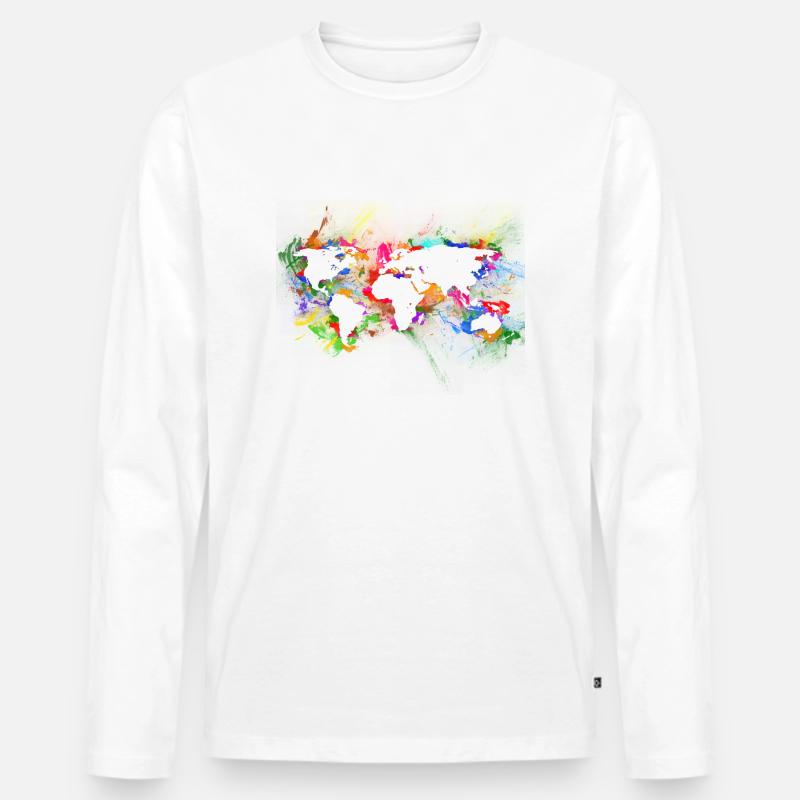 WORLD MAP abstract - Männer Premium Bio Langarmshirt - Weiß