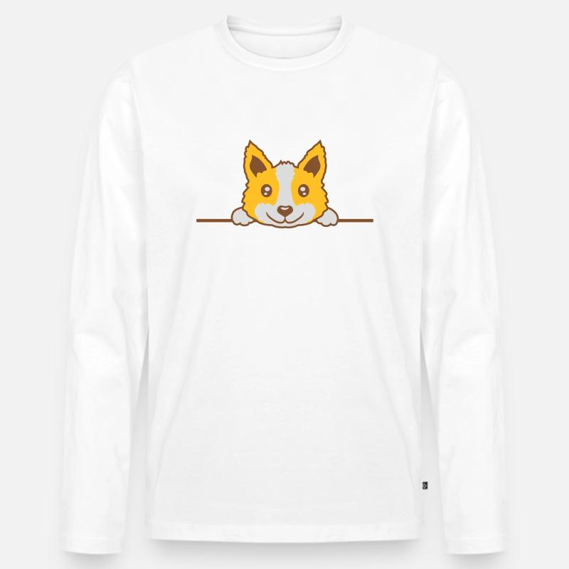 Hund hinter Mauer guckt - Männer Premium Bio Langarmshirt - Weiß