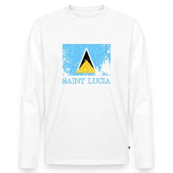 Saint Lucia Grunge Flag - Castries - West Indies - Men's Premium Organic Long Sleeve Shirt - white - Front - Nico (187cm)