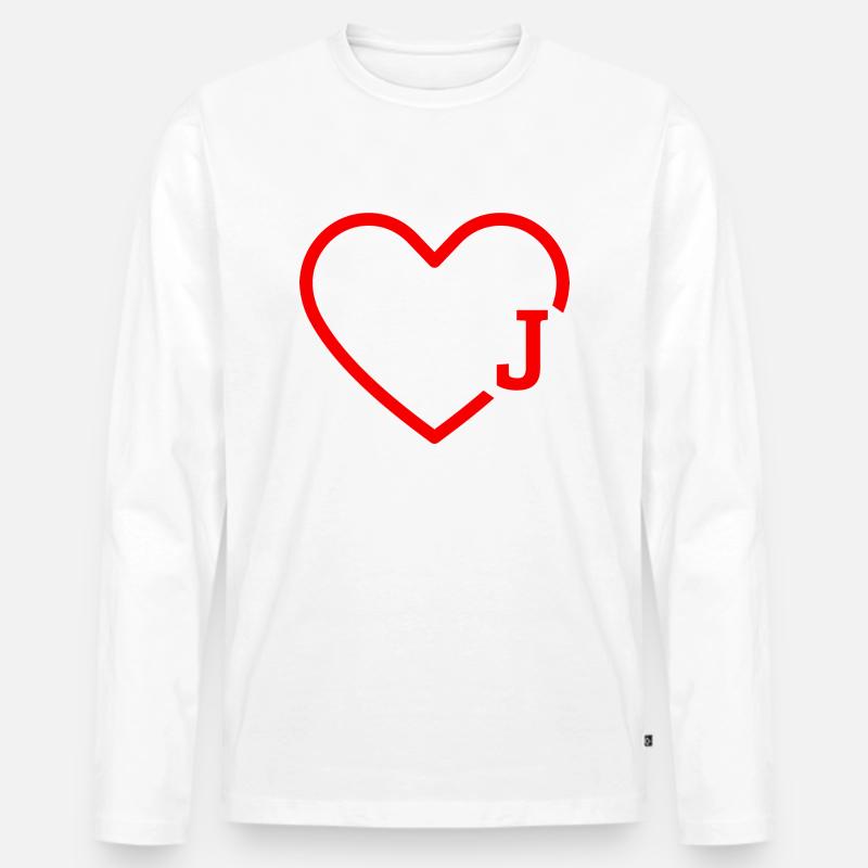 Buchstabe J Rotes Herz - Männer Premium Bio Langarmshirt - Weiß