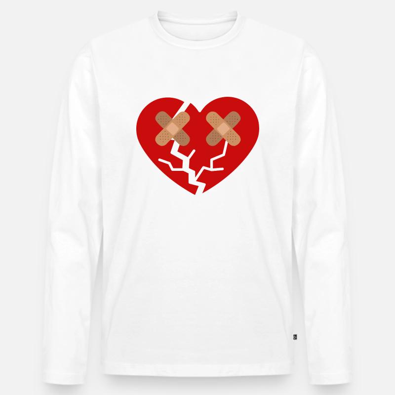 Gebrochenes Herz mit Pflaster - Männer Premium Bio Langarmshirt - Weiß