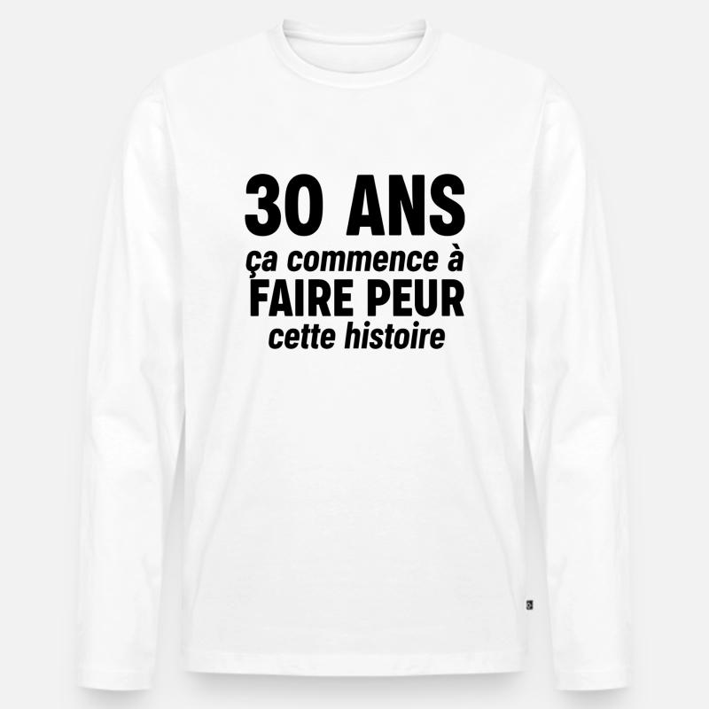 30 anni - Maglia a manica lunga ecologica premium da uomo - bianco