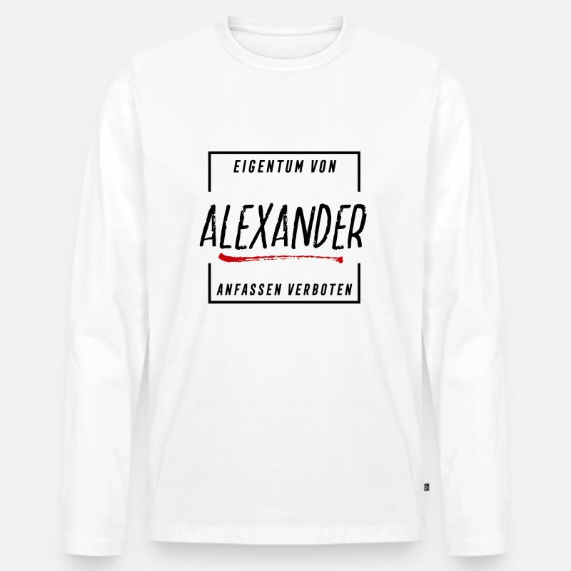 Eigentum von Alexander - Männer Premium Bio Langarmshirt - Weiß