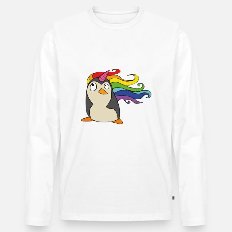 Punguin Einhorn Regenbogen - Männer Premium Bio Langarmshirt - Weiß