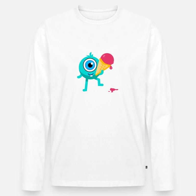 Schulstart Monster Erdbeer - Männer Premium Bio Langarmshirt - Weiß