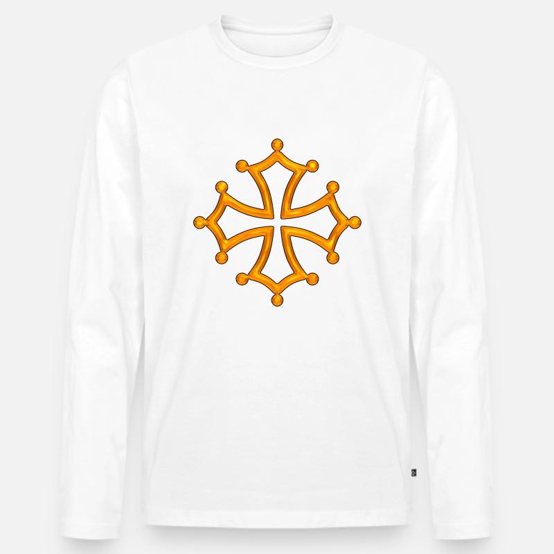 occitania Quer 5 - Männer Premium Bio Langarmshirt - Weiß