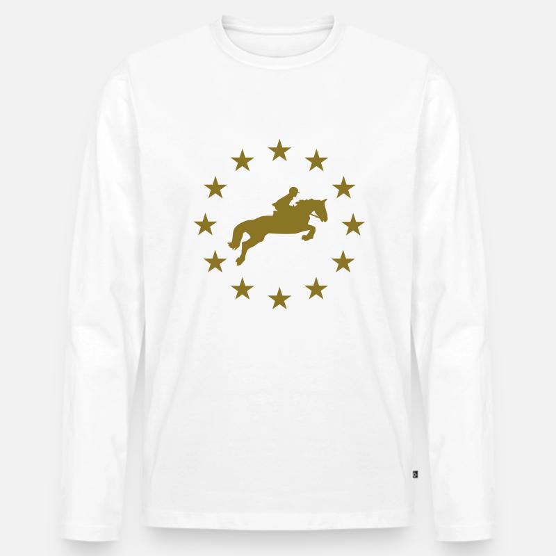 Springen Pferd & Sternen - Männer Premium Bio Langarmshirt - Weiß