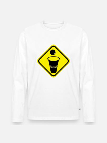Danger sign beer pong zone2 - Men's Premium Organic Long Sleeve Shirt - white