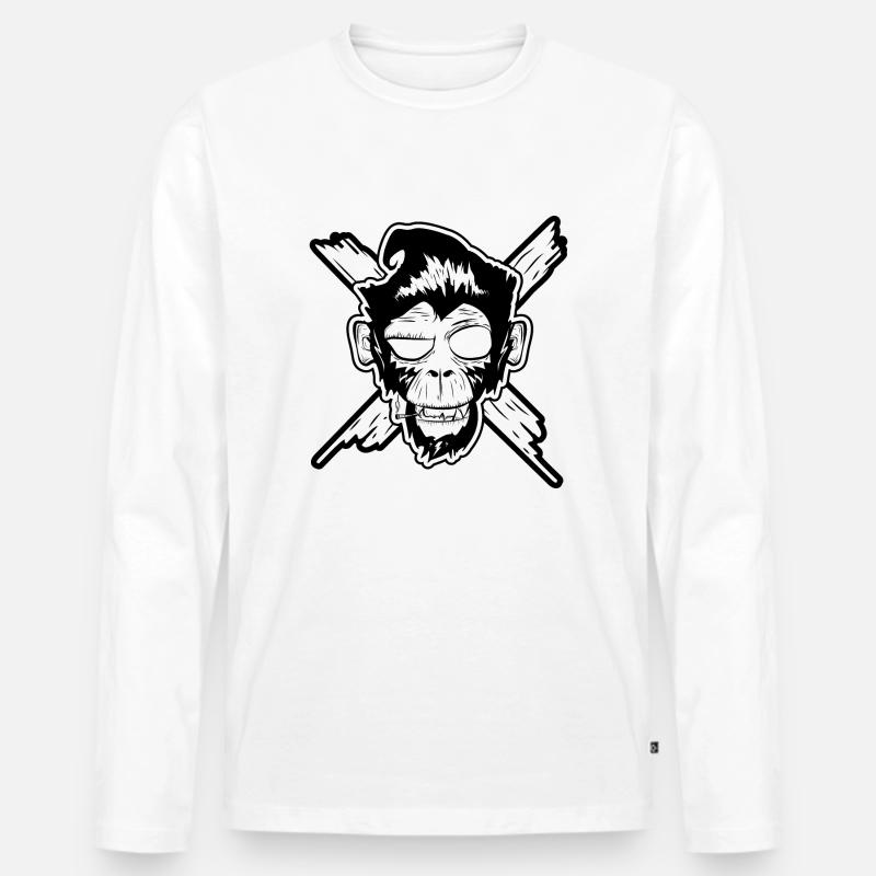 Monky - Affe - Männer Premium Bio Langarmshirt - Weiß