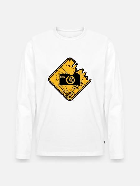 Danger warning sign camera - Men's Premium Organic Long Sleeve Shirt - white