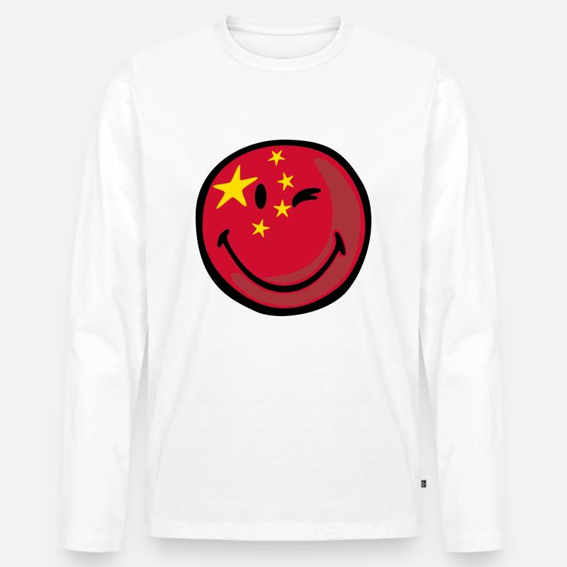 Smiley flag china - Männer Premium Bio Langarmshirt - Weiß
