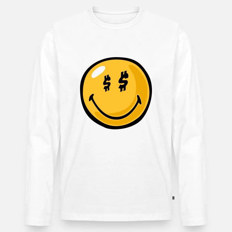 Smiley greed - Männer Premium Bio Langarmshirt - Weiß
