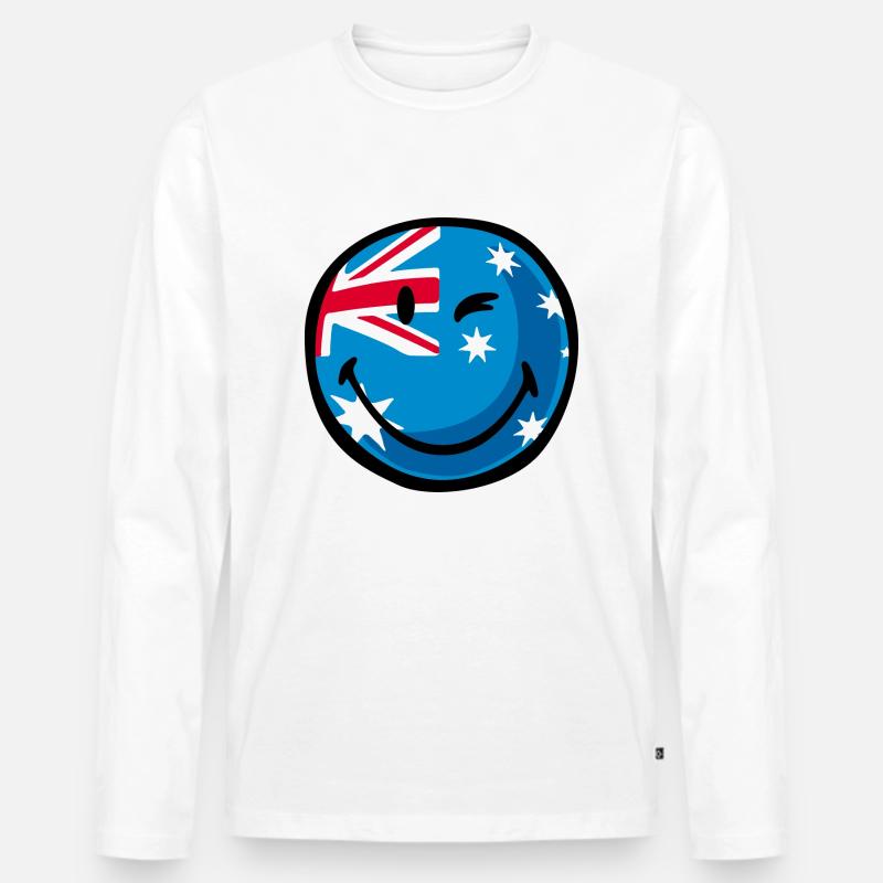 Smiley Flag Australia - Männer Premium Bio Langarmshirt - Weiß