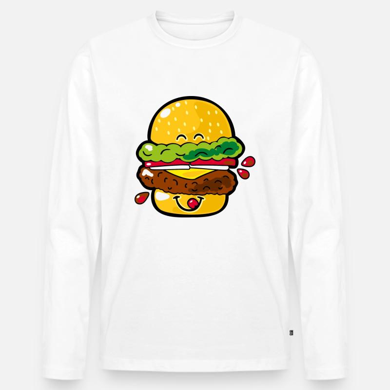Smiley Hamburger - Männer Premium Bio Langarmshirt - Weiß