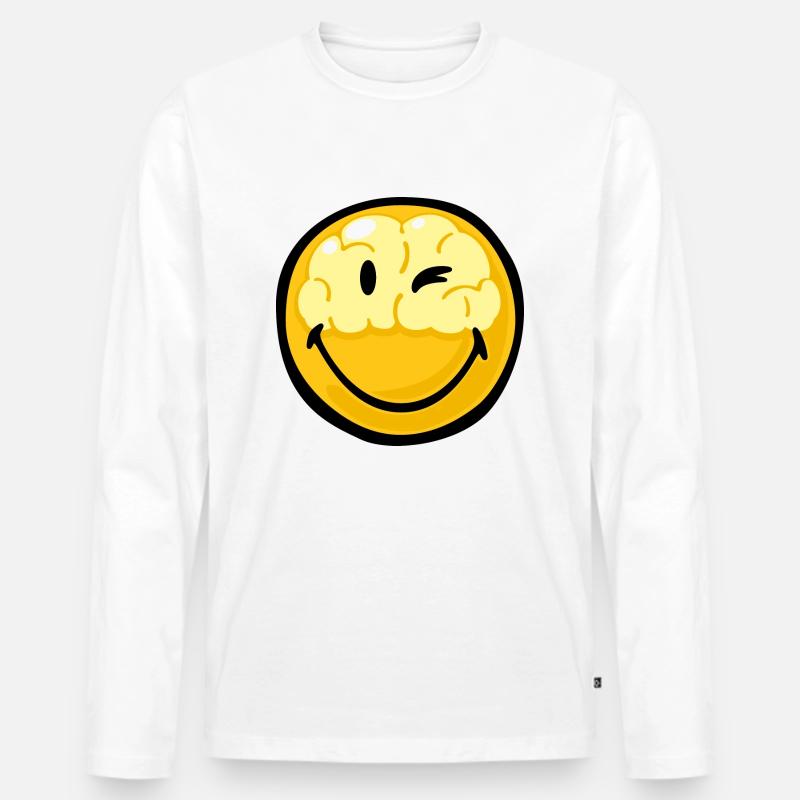 Smiley Brain in Head - Männer Premium Bio Langarmshirt - Weiß
