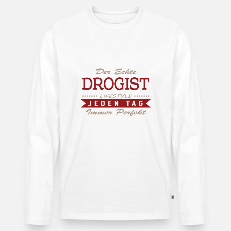 Der echte Drogist - Männer Premium Bio Langarmshirt - Weiß