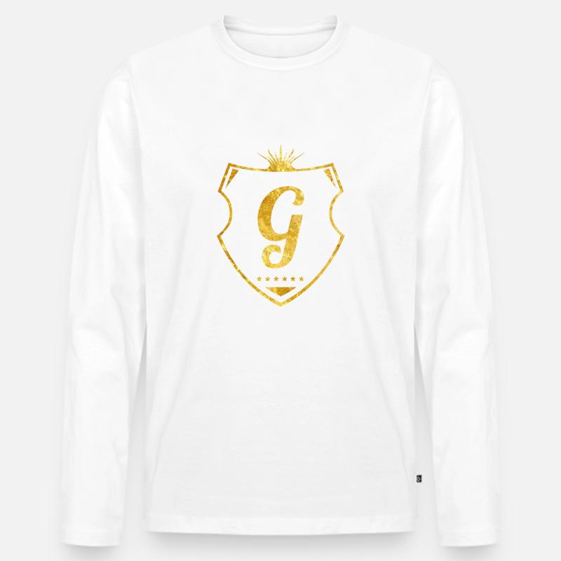G buchstabe gold - Männer Premium Bio Langarmshirt - Weiß