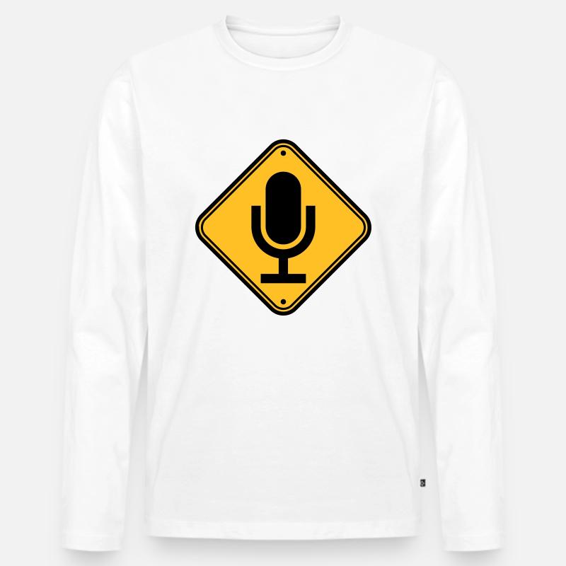 Schild Hinweis Mikrofon - Männer Premium Bio Langarmshirt - Weiß