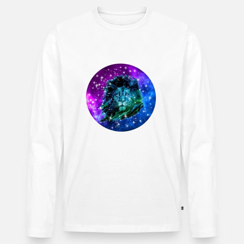 Galaxy Löwe mit Galaxy Design - Männer Premium Bio Langarmshirt - Weiß