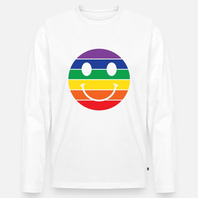 Regenbogen Emoj - Männer Premium Bio Langarmshirt - Weiß