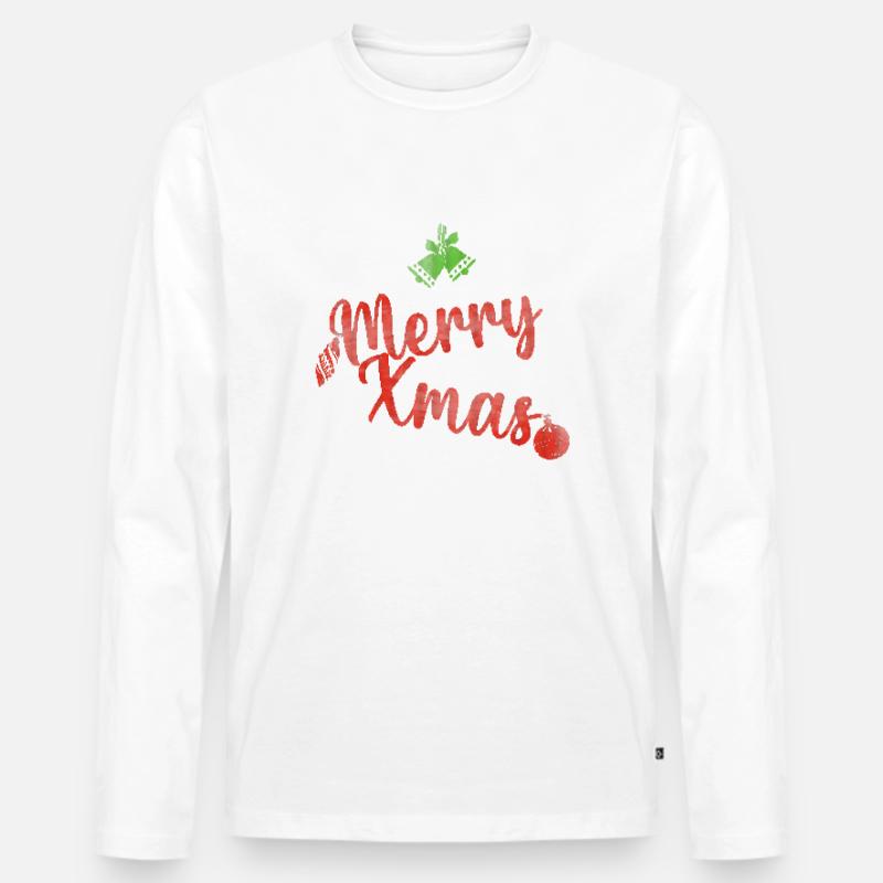 Fröhlicher Weihnachtspullover - Männer Premium Bio Langarmshirt - Weiß
