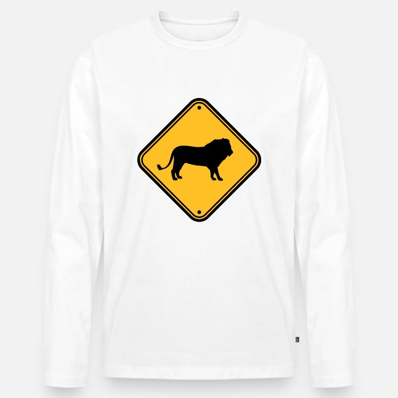 Vorsicht Löwe Schild - Männer Premium Bio Langarmshirt - Weiß