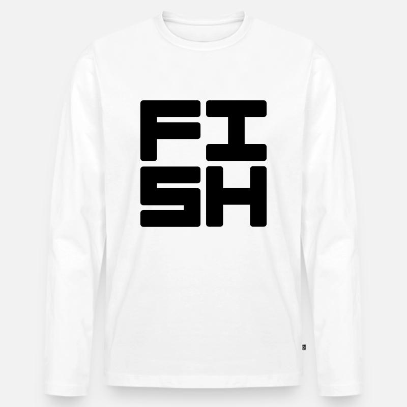 Fish Text Logo - Männer Premium Bio Langarmshirt - Weiß
