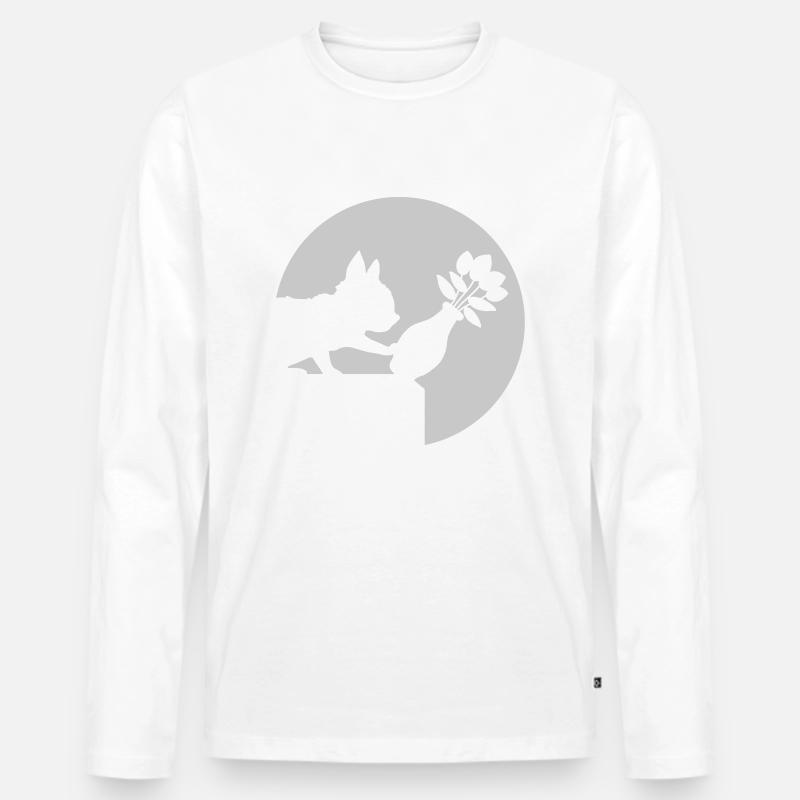 Herunterfallende Blumenvase freche Katze - Männer Premium Bio Langarmshirt - Weiß
