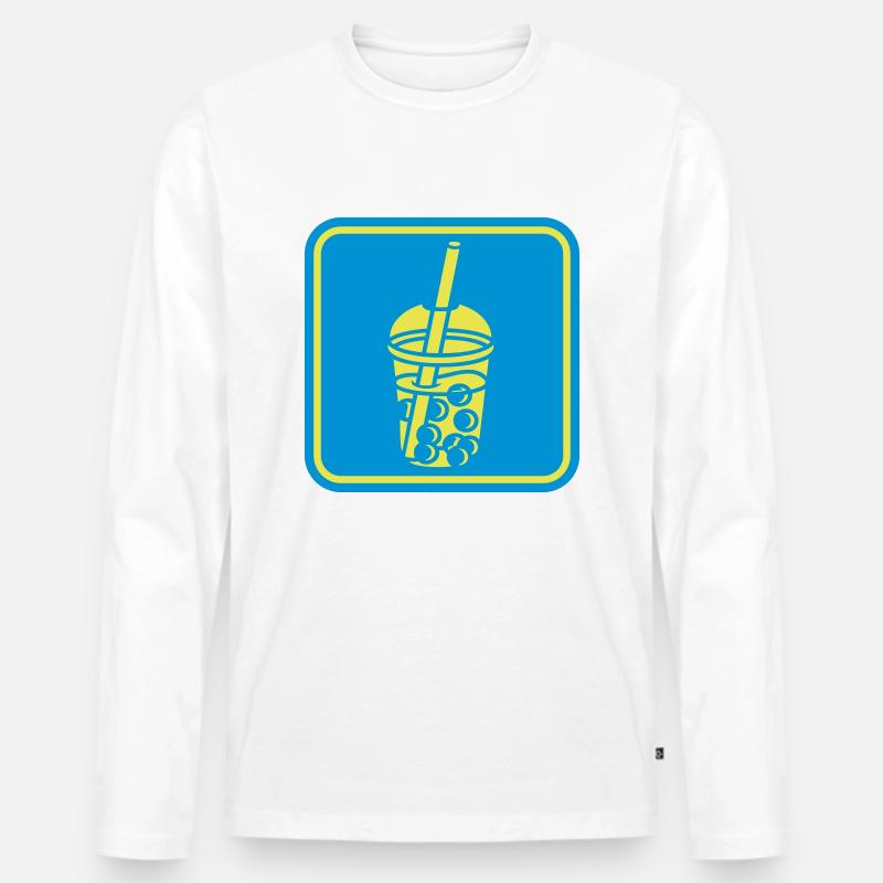 Schild Bubble Tea Button - Männer Premium Bio Langarmshirt - Weiß