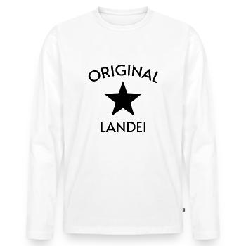 Original Landei - vom Lande - Dorfkind - Männer Premium Bio Langarmshirt - Weiß - Vorne - Nico (187cm)