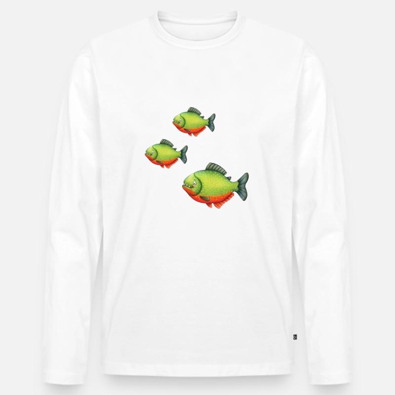 Piranhas - Männer Premium Bio Langarmshirt - Weiß