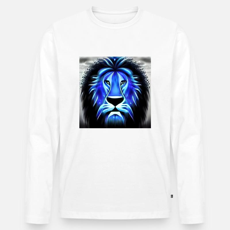 KOSMISCHER BLAUER LÖWE - Männer Premium Bio Langarmshirt - Weiß