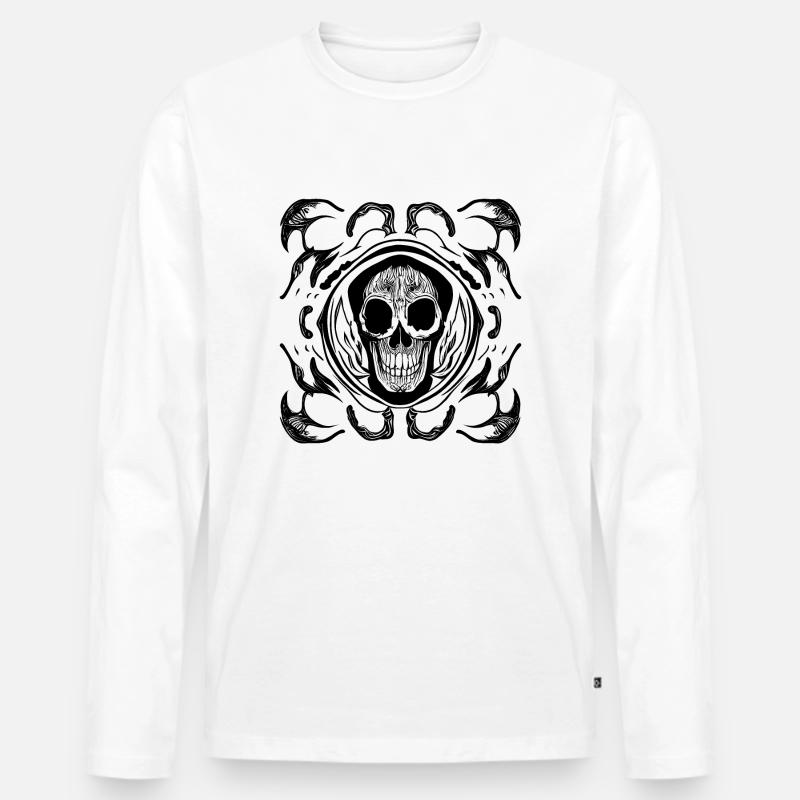 Totenschädel mit Ornamenten - Männer Premium Bio Langarmshirt - Weiß