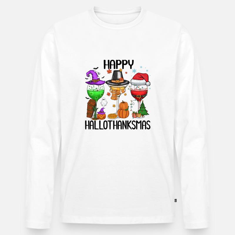 Frohe Hallothanksmas - Männer Premium Bio Langarmshirt - Weiß