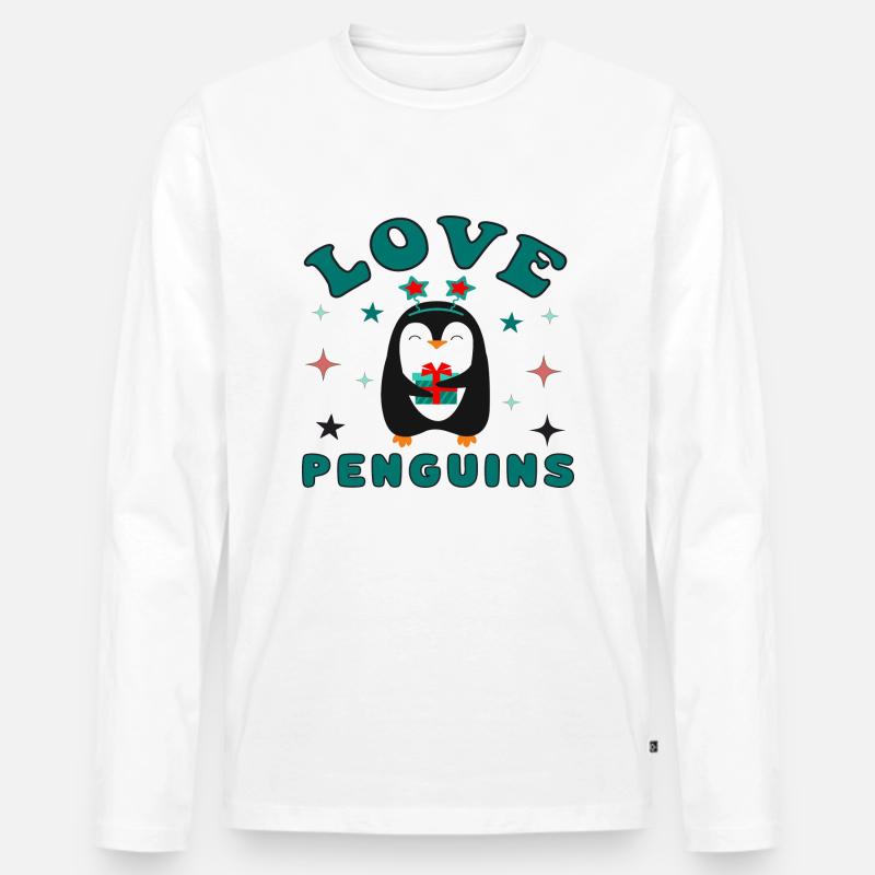 Love Penguins - Männer Premium Bio Langarmshirt - Weiß
