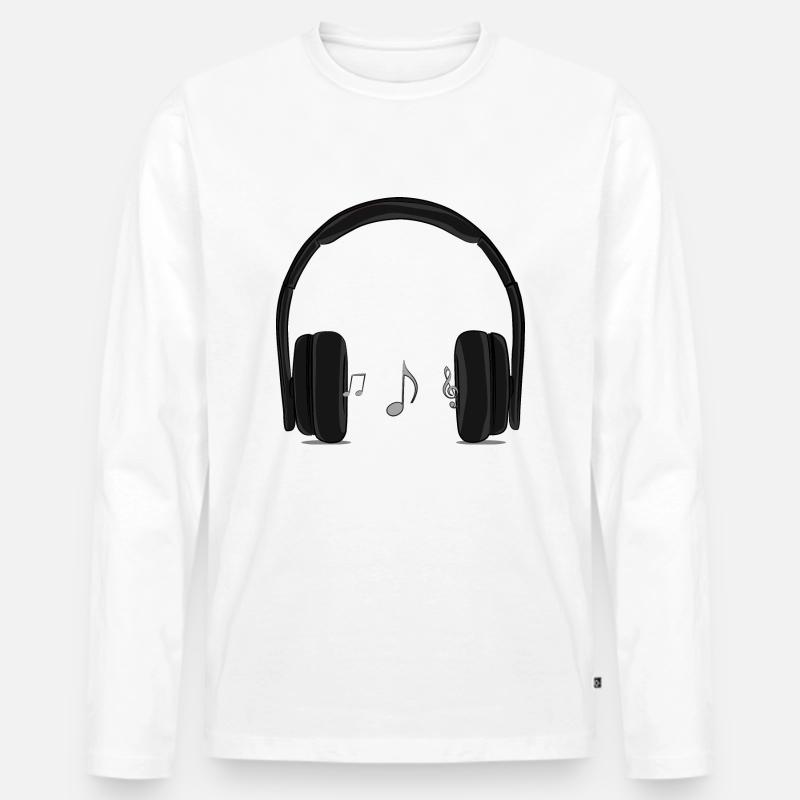 schwarzer Musikkopfhörer - Männer Premium Bio Langarmshirt - Weiß
