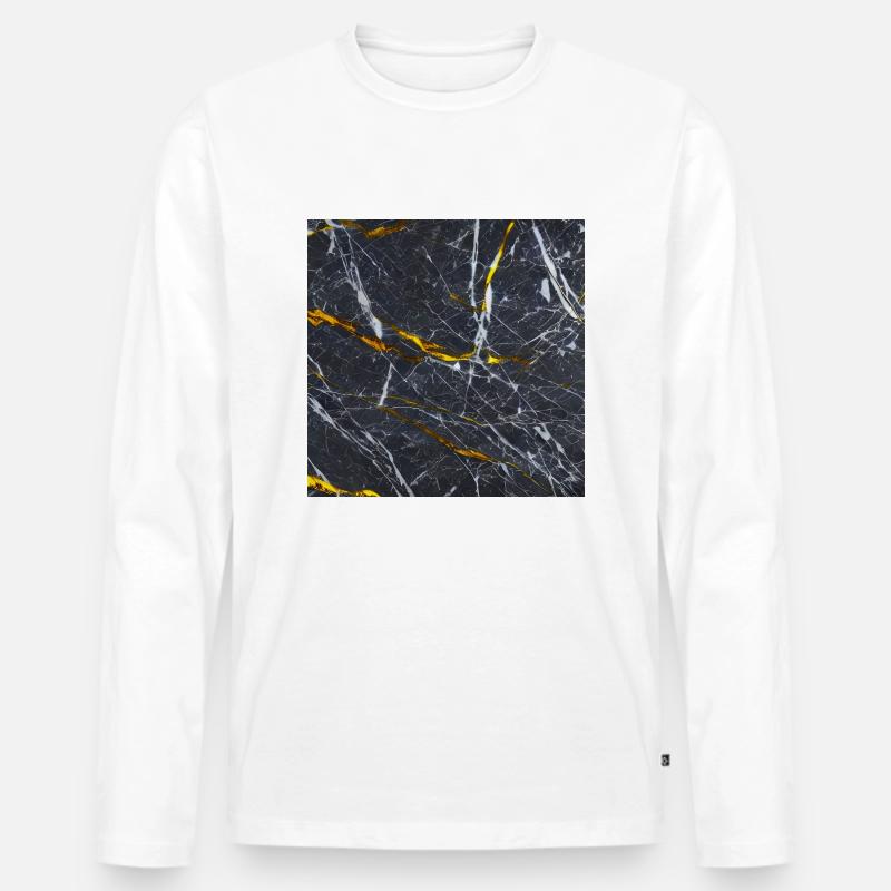 Marmor Schwarz Gold Textur - Männer Premium Bio Langarmshirt - Weiß